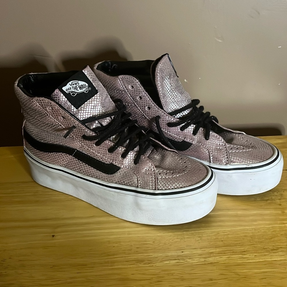 😄Glitter Pink High Top Vans Platform
